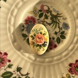 Oval painted bead rose pendant
